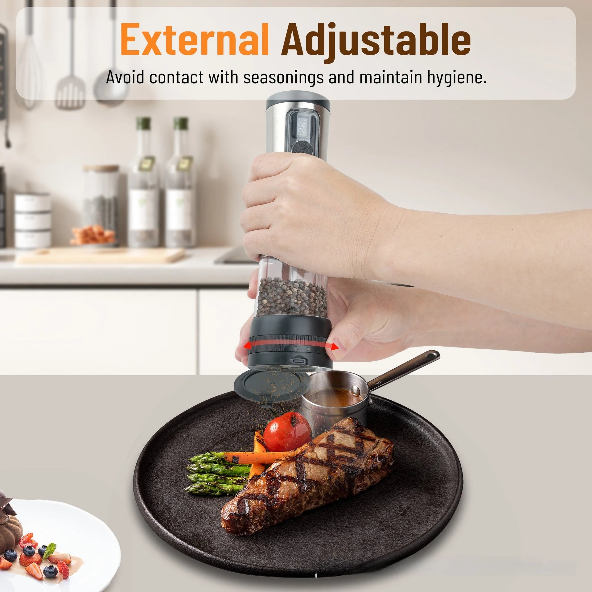 Electric Salt & Pepper Grinder Set – Rechargeable, LED Indicator, Adjustable Coarseness