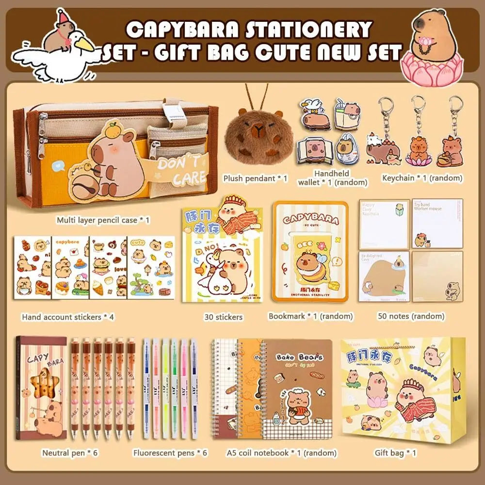 Capybara Stationery Gift Set - Large Capacity Pencil Case