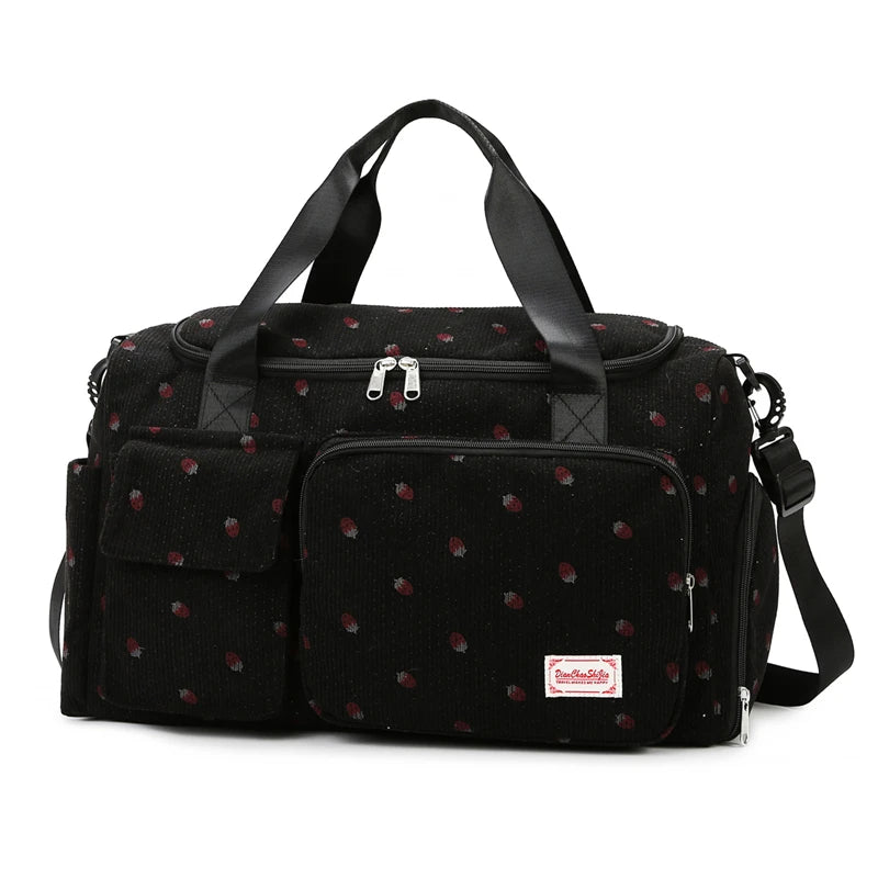 Corduroy Tote Bag with Shoe Compartment