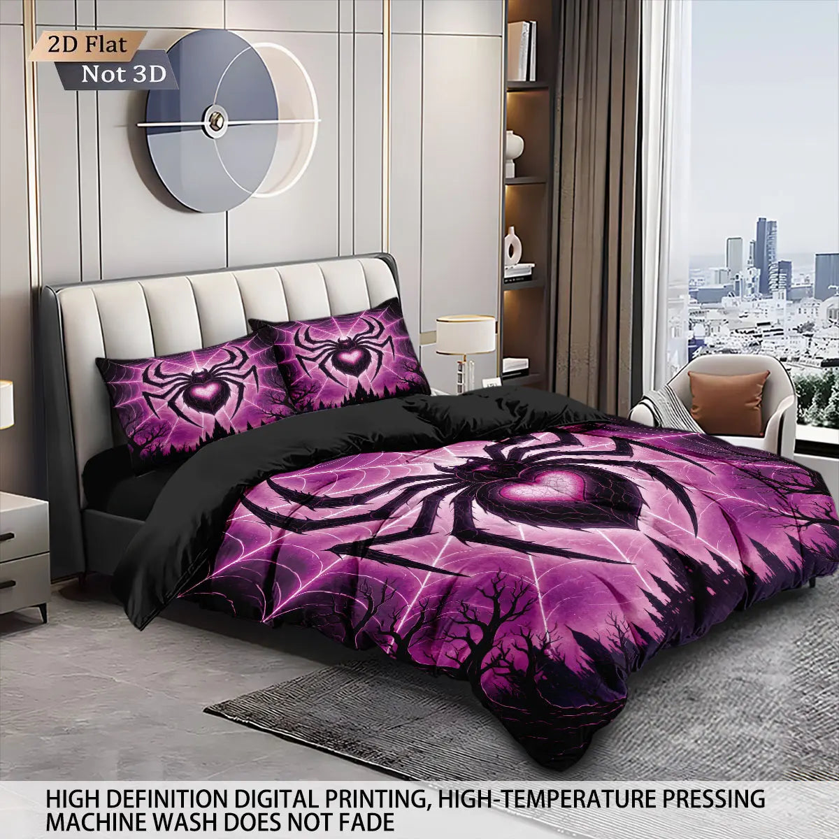 3pcs Cyber Style Spider Printed Down Duvet Cover Set