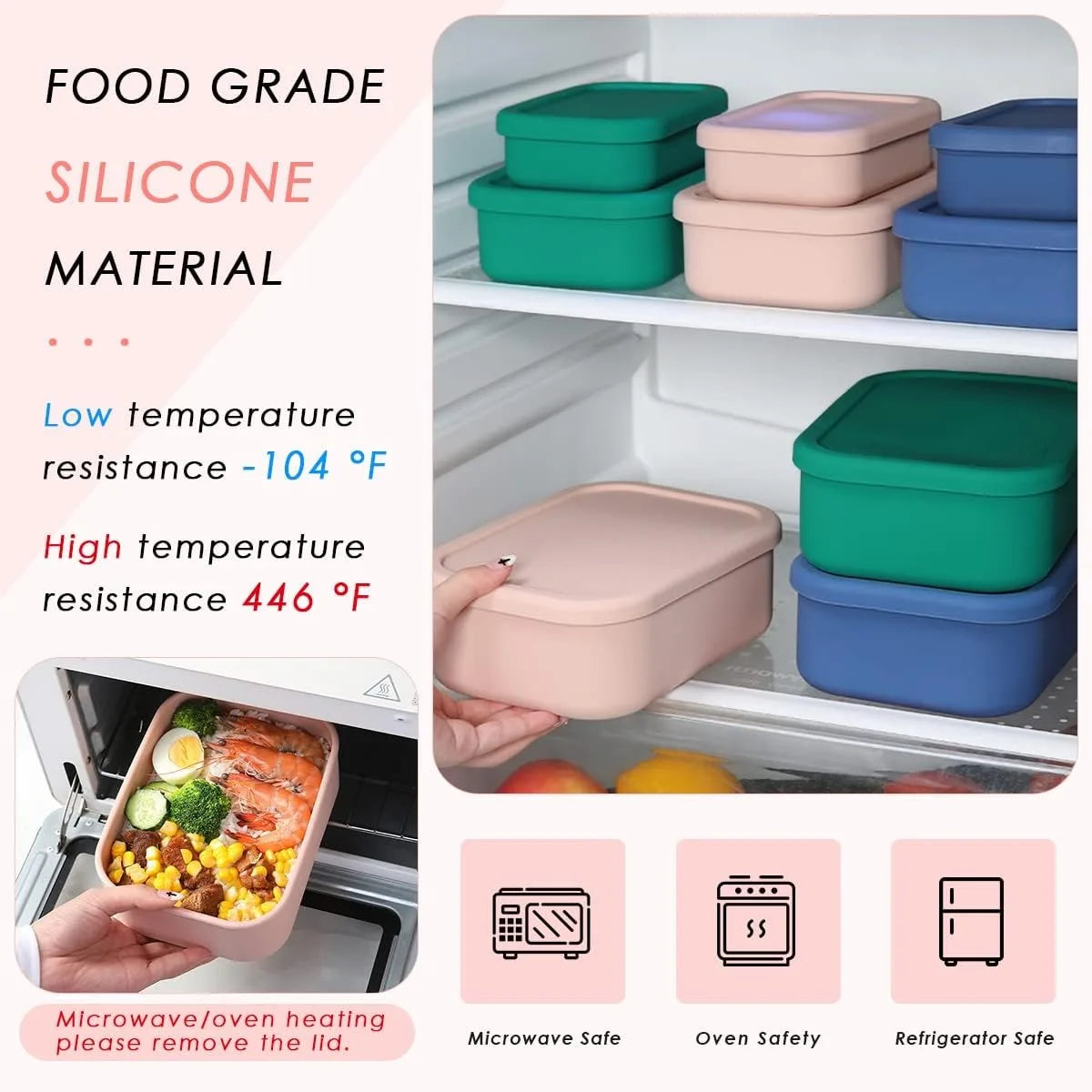 Silicone Food Storage Containers - Airtight, Microwave, Dishwasher, Freezer