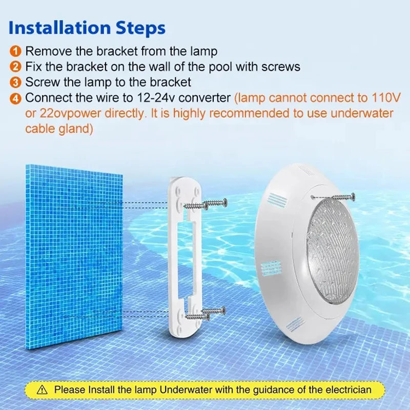 Pool Underwater LED Light 12V - IP68 Waterproof, 18W–45W