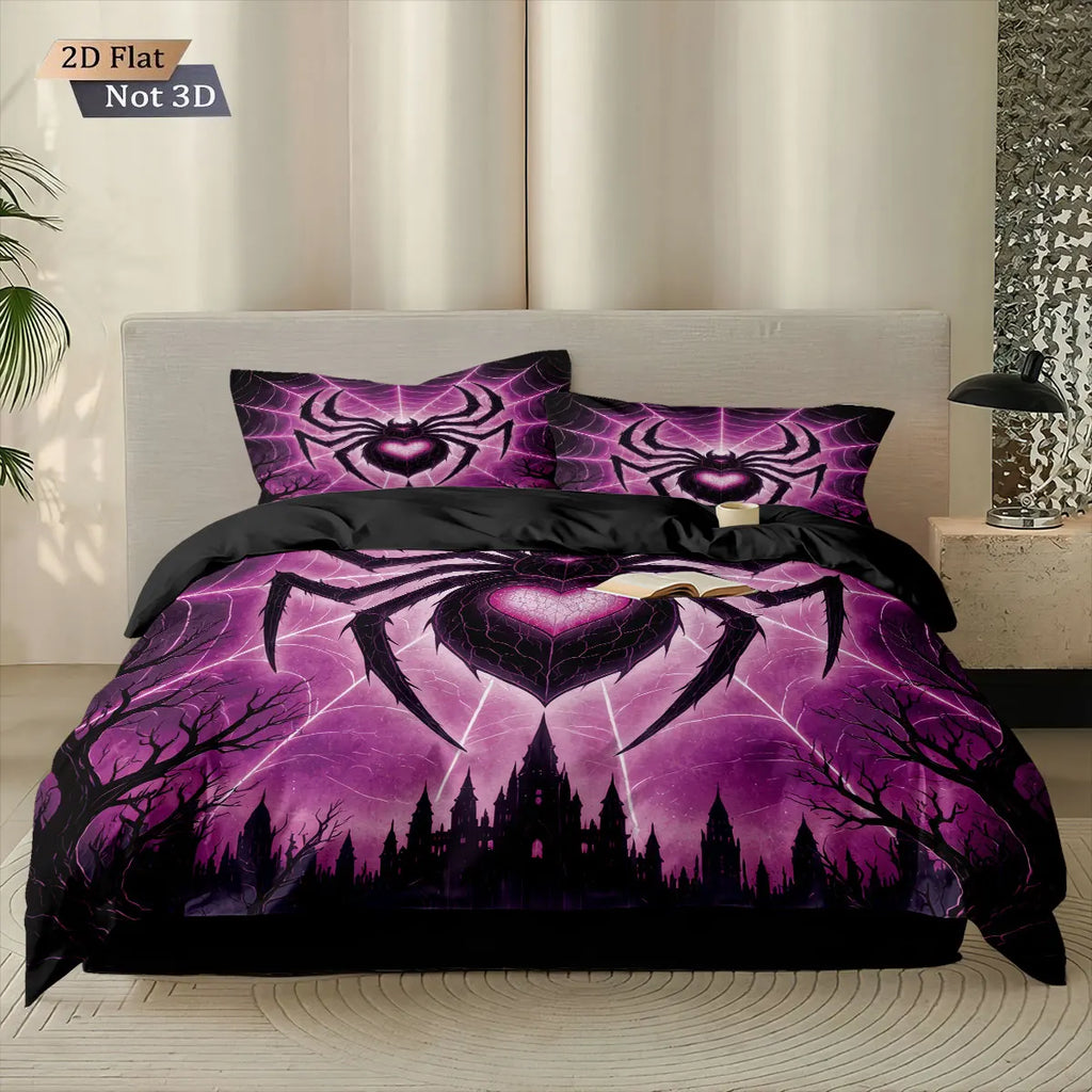 3pcs Cyber Style Spider Printed Down Duvet Cover Set