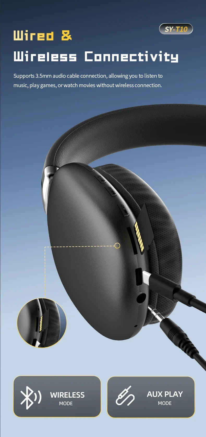 Wireless Bluetooth Stereo Headphones with Deep Bass & Noise-Cancelling Mic