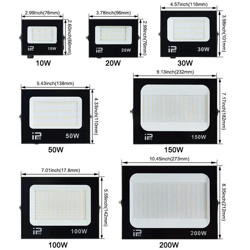 LED Flood Light - Spotlight 100W 150W 200W - Outdoor Lighting 6500K Waterproof - Lamps AC220V