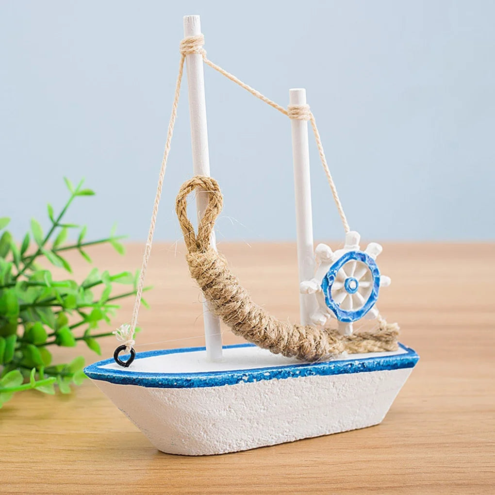 Mini Wooden Blue Sailing Boat – Mediterranean Style Décor