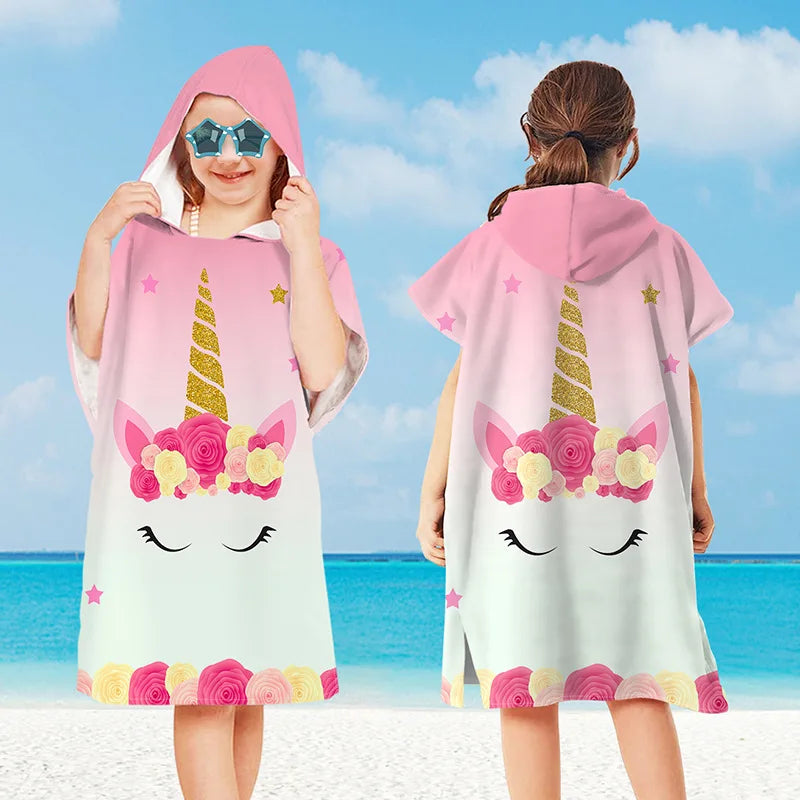 Kids Cartoon Hooded Bathrobe & Beach Towel Cloak