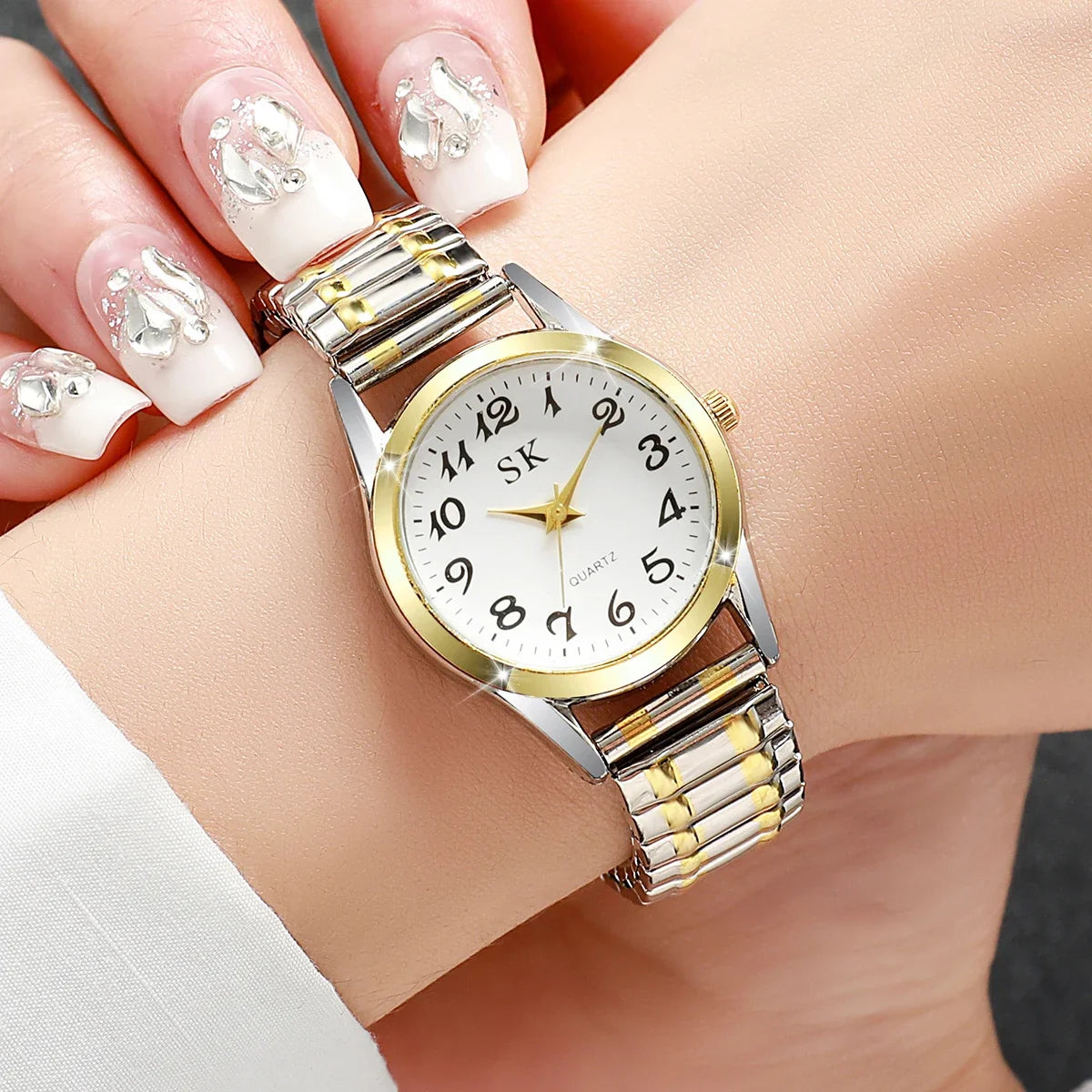 Digital Watch with Steel Strip & Elastic Band