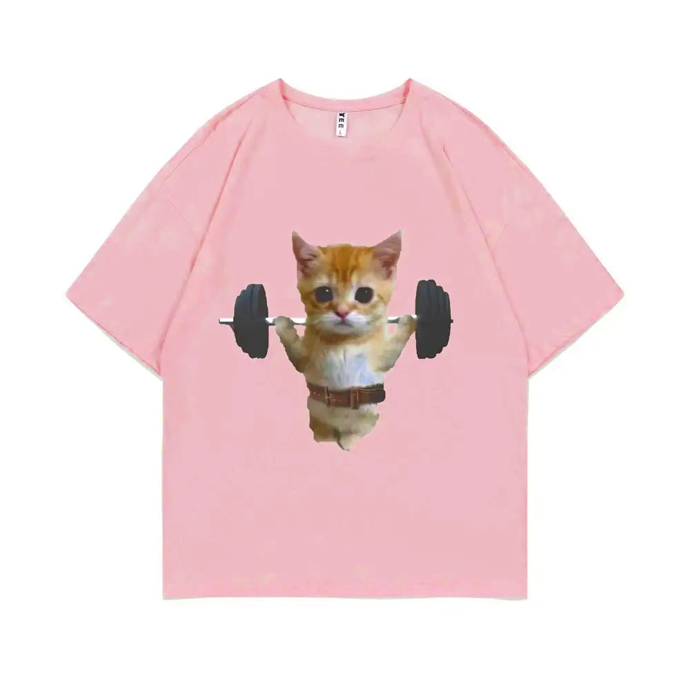 Funny Gym Cat Graphic T-Shirt