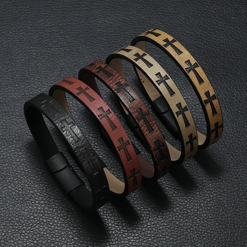 Men's Leather Bracelet - Detachable Magnetic Buckle