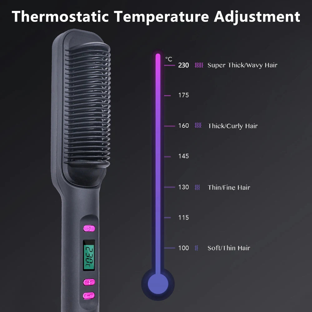 2-in-1 Ceramic Negative Ion Electric Hair Straightener Brush