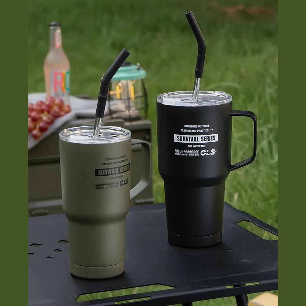 900ml Stainless Steel Insulated Tumbler with Handle, Lid & Straw