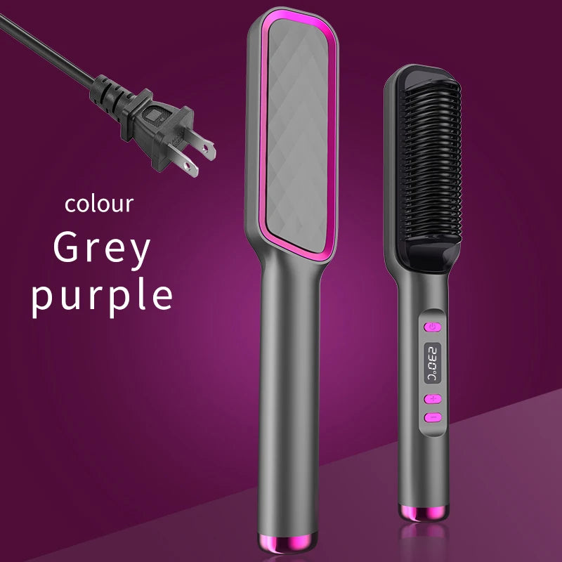 2-in-1 Ceramic Negative Ion Electric Hair Straightener Brush