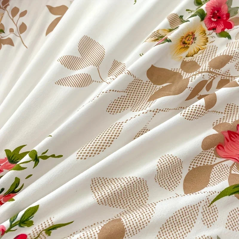 3 Pcs Floral Duvet Cover Set with Zipper Closure - 1 Duvet Cover and 2 Pillowcases