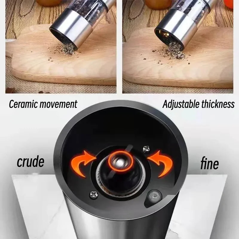 Electric Salt & Pepper Grinder Set – Stainless Steel, One-Handed Operation, Mill with Light