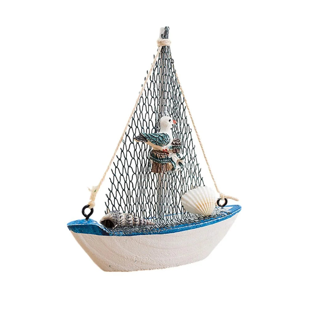 Mini Wooden Blue Sailing Boat – Mediterranean Style Décor