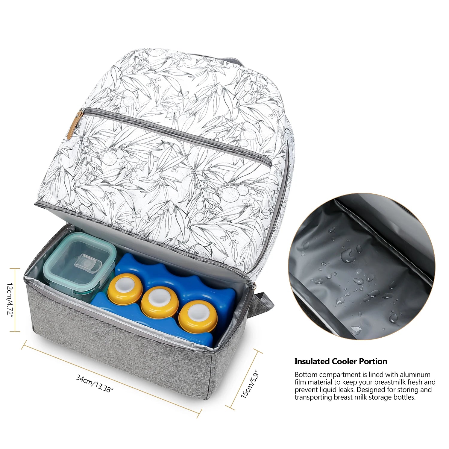 Breast Pump Bag with Insulated Cooler Compartment