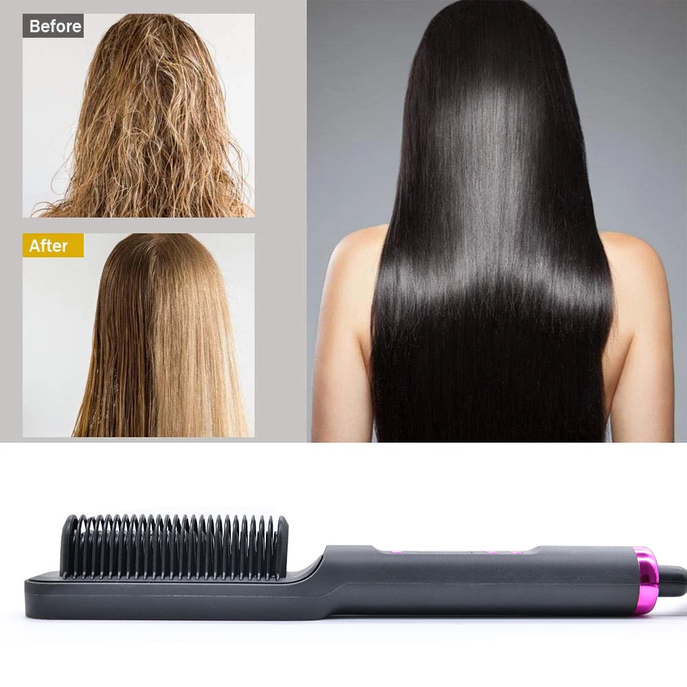 2-in-1 Ceramic Negative Ion Electric Hair Straightener Brush