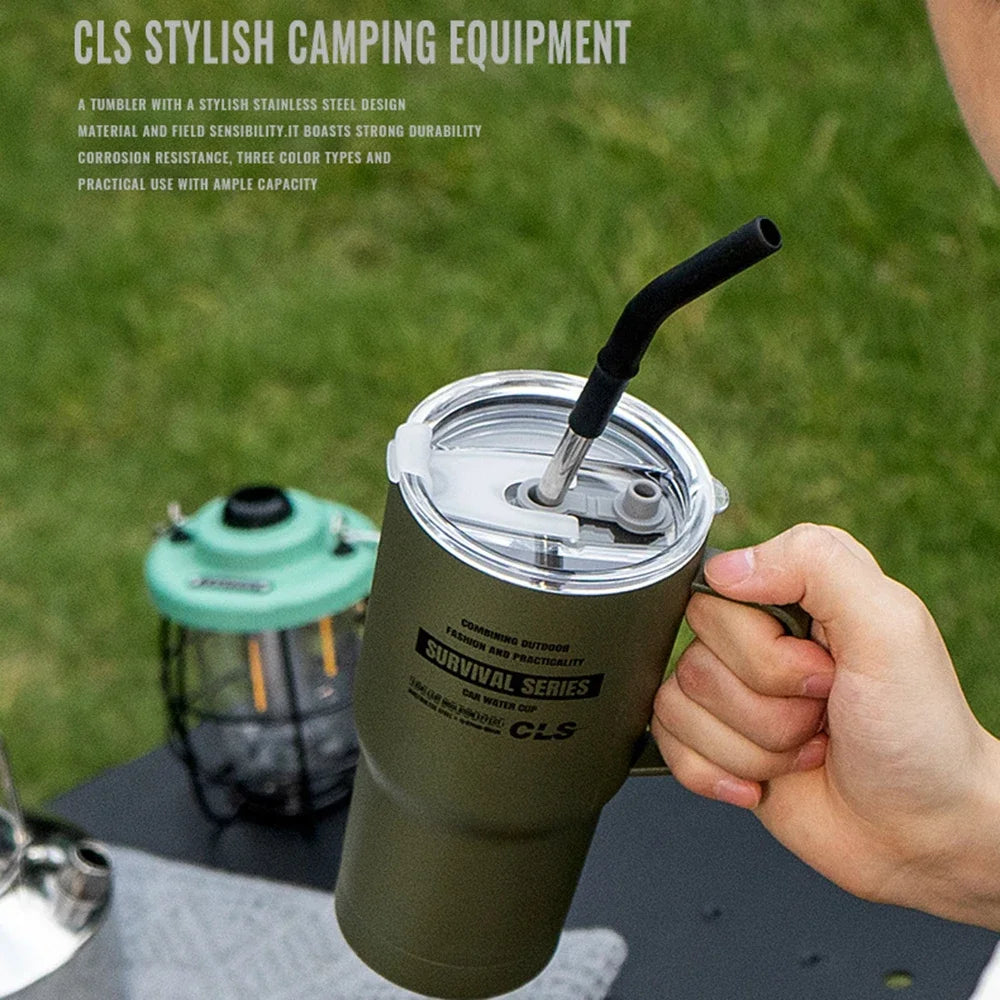 900ml Stainless Steel Insulated Tumbler with Handle, Lid & Straw