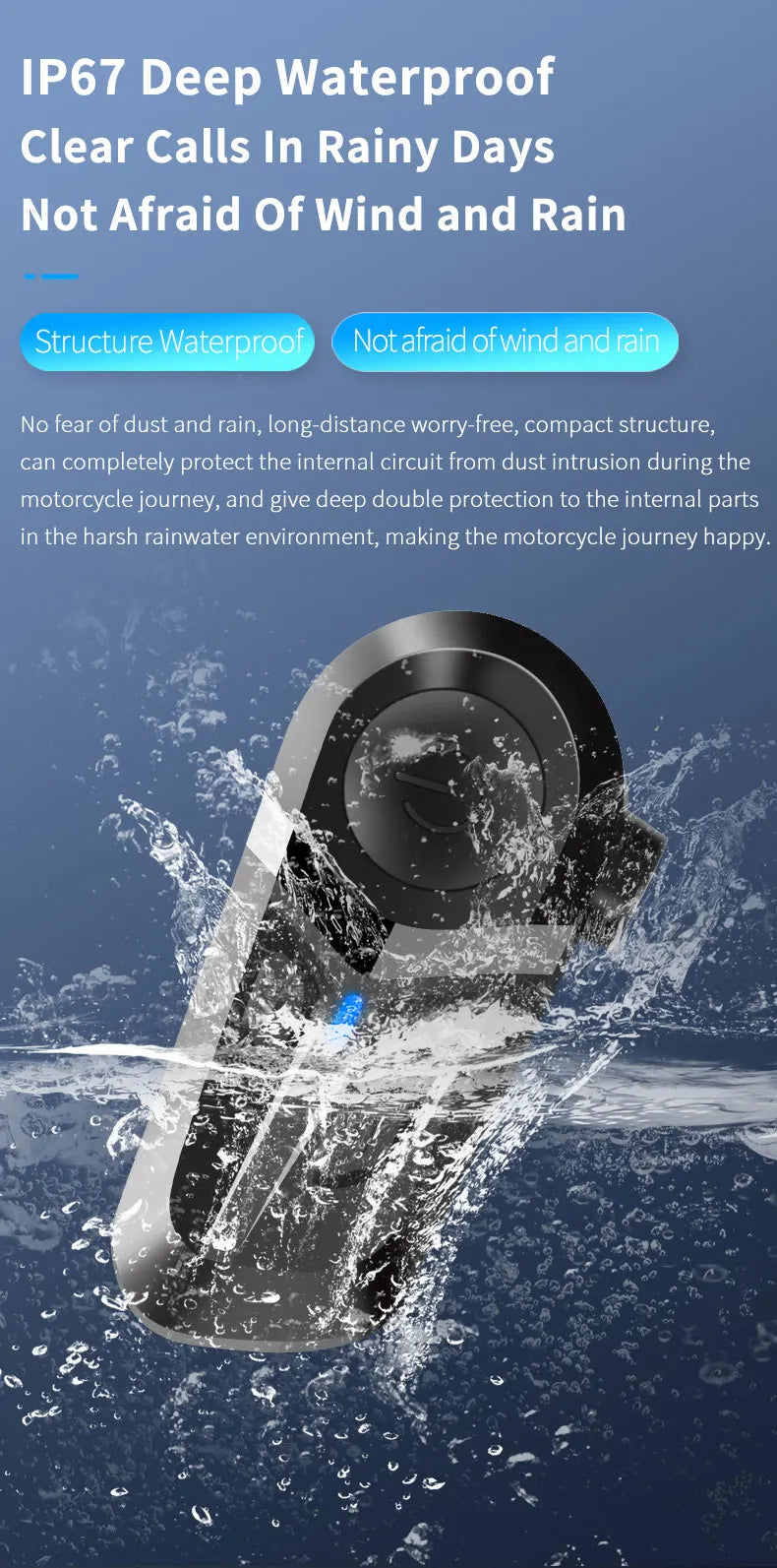 Waterproof Bluetooth 5.3 Motorcycle Helmet Earbuds with Hands-Free Calling