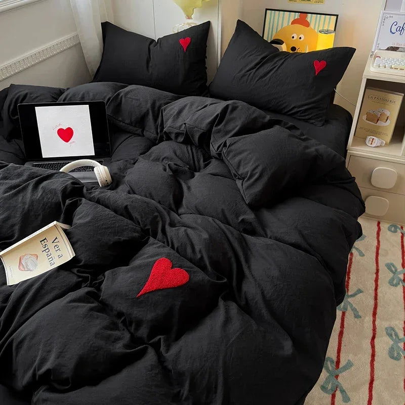 Washed Cotton Bedding Set - Black Duvet Cover Set