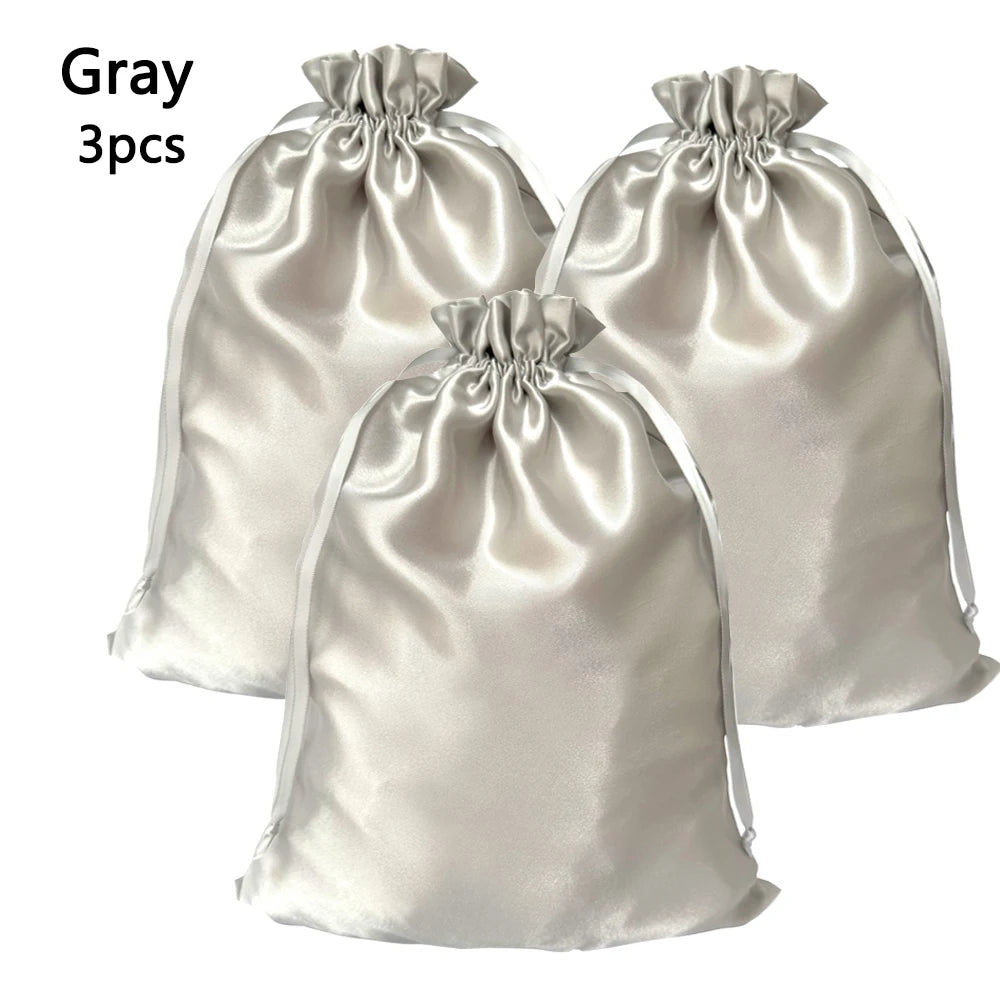 Silky Satin Wig Storage Bags with Drawstring – Dust-Free Protection, Set of 3