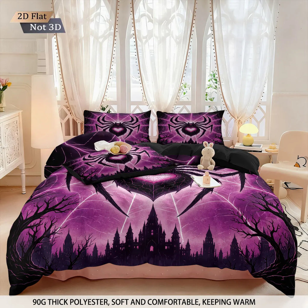 3pcs Cyber Style Spider Printed Down Duvet Cover Set