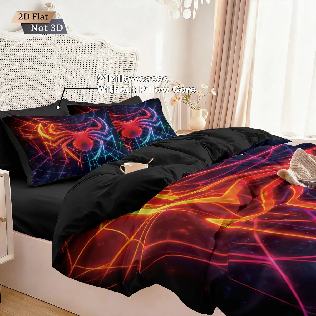 3pcs Cyber Style Spider Printed Down Duvet Cover Set