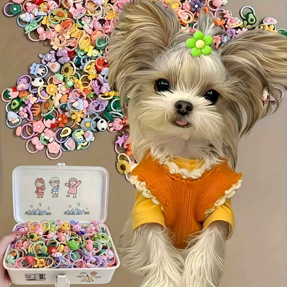 Pet Hair Accessories Set – Flower, Bow & Fruit Designs for Dogs & Cats