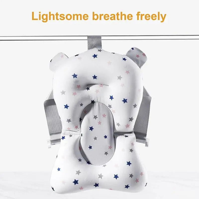Newborn Bath Cushion - Adjustable, Foldable with Buckles & 3 Safety Clips