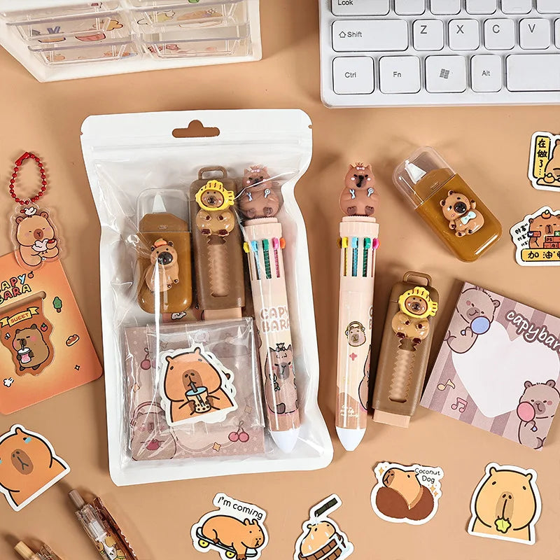 Capybara Stationery Set – Pencil, Ruler, Eraser & Sharpener Gift Pack