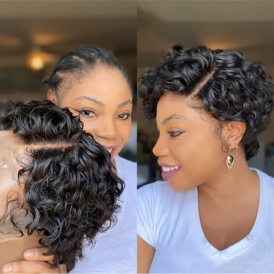 Peruvian Curly Pixie Bob Lace Front Wig – Short Natural Style