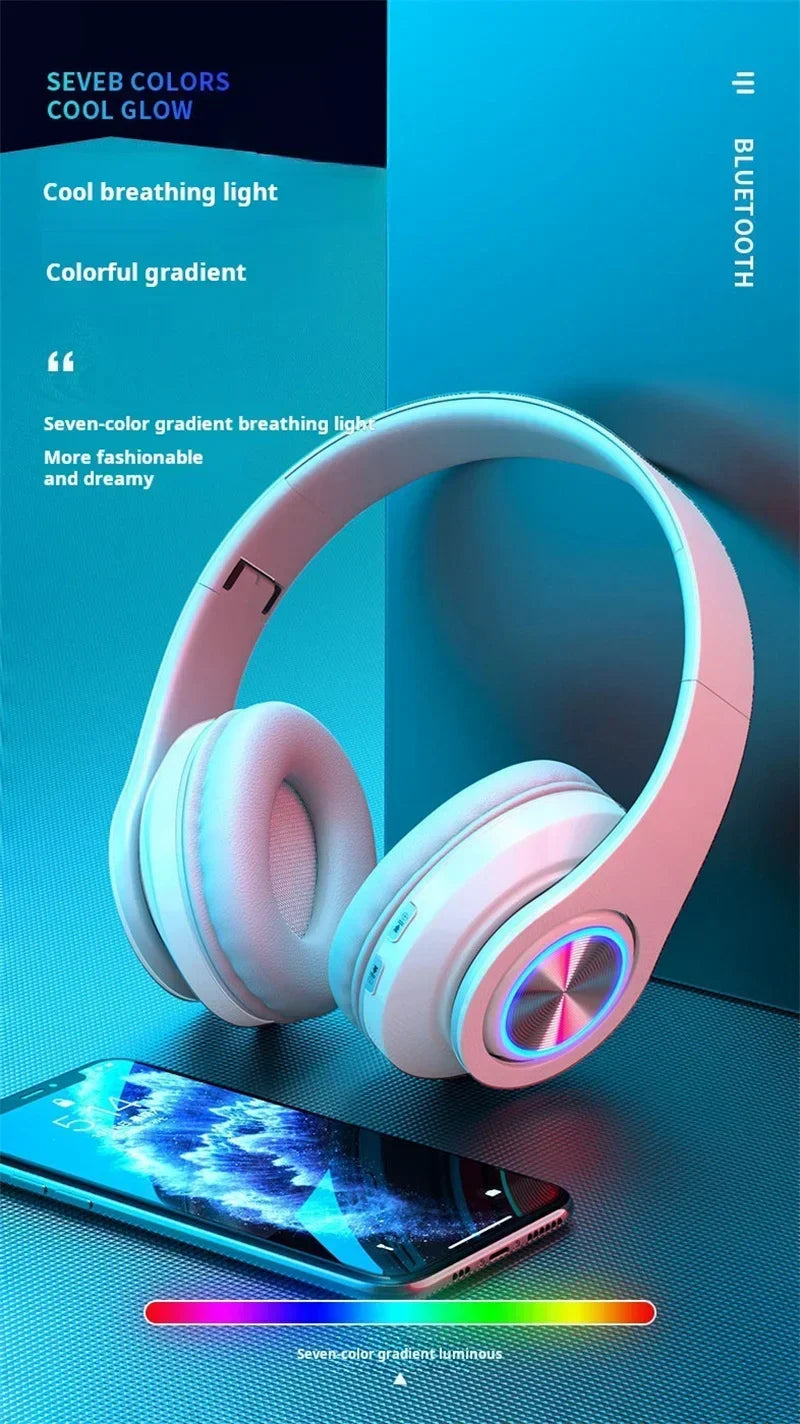 Wireless Bluetooth Gaming Headphones with Mic & RGB Lighting