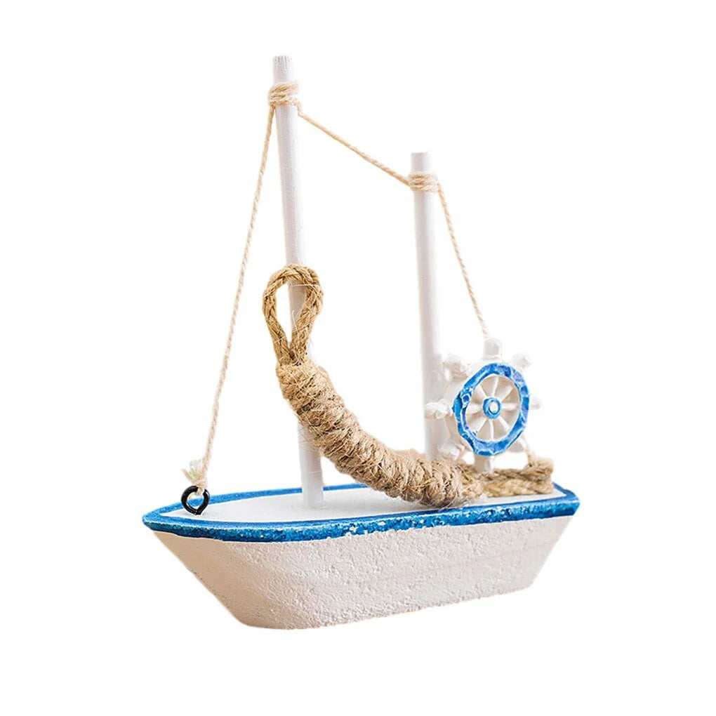 Mini Wooden Blue Sailing Boat – Mediterranean Style Décor