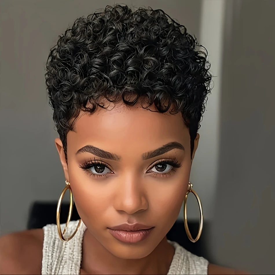 Glueless Afro Pixie Cut Human Hair Wig – Natural Look, Short Style