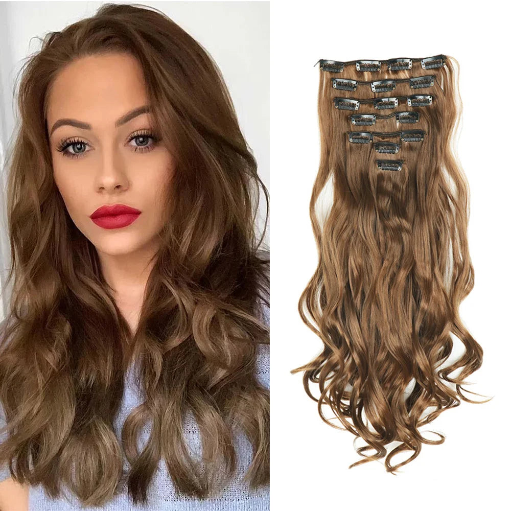 Curly Wavy Clip-In Hair Extensions – Full Head Set, 7 Pieces