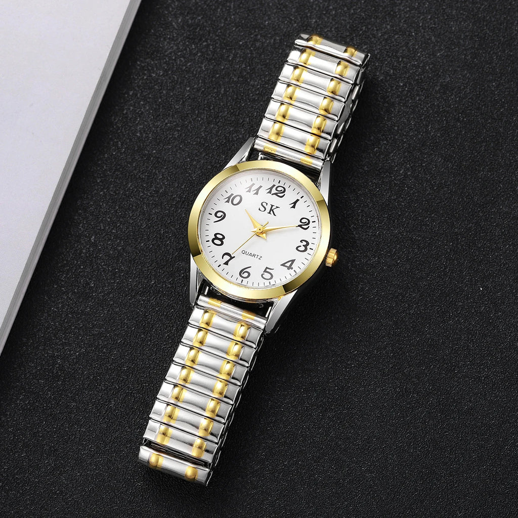 Digital Watch with Steel Strip & Elastic Band