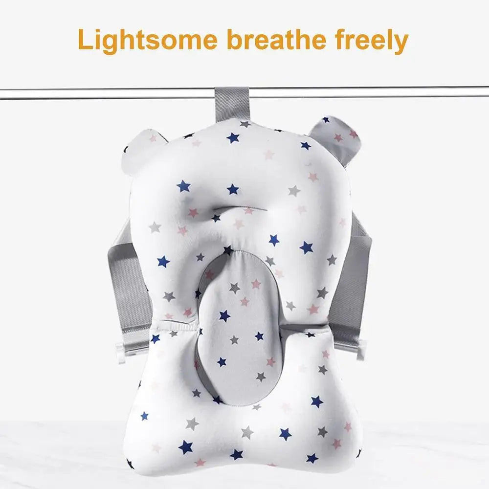 Newborn Bath Cushion - Adjustable, Foldable with Buckles & 3 Safety Clips