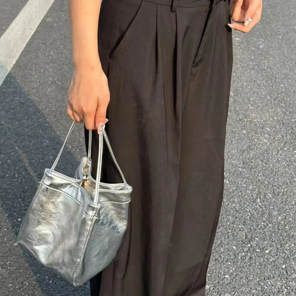 Women's Small Silver Bucket Bag