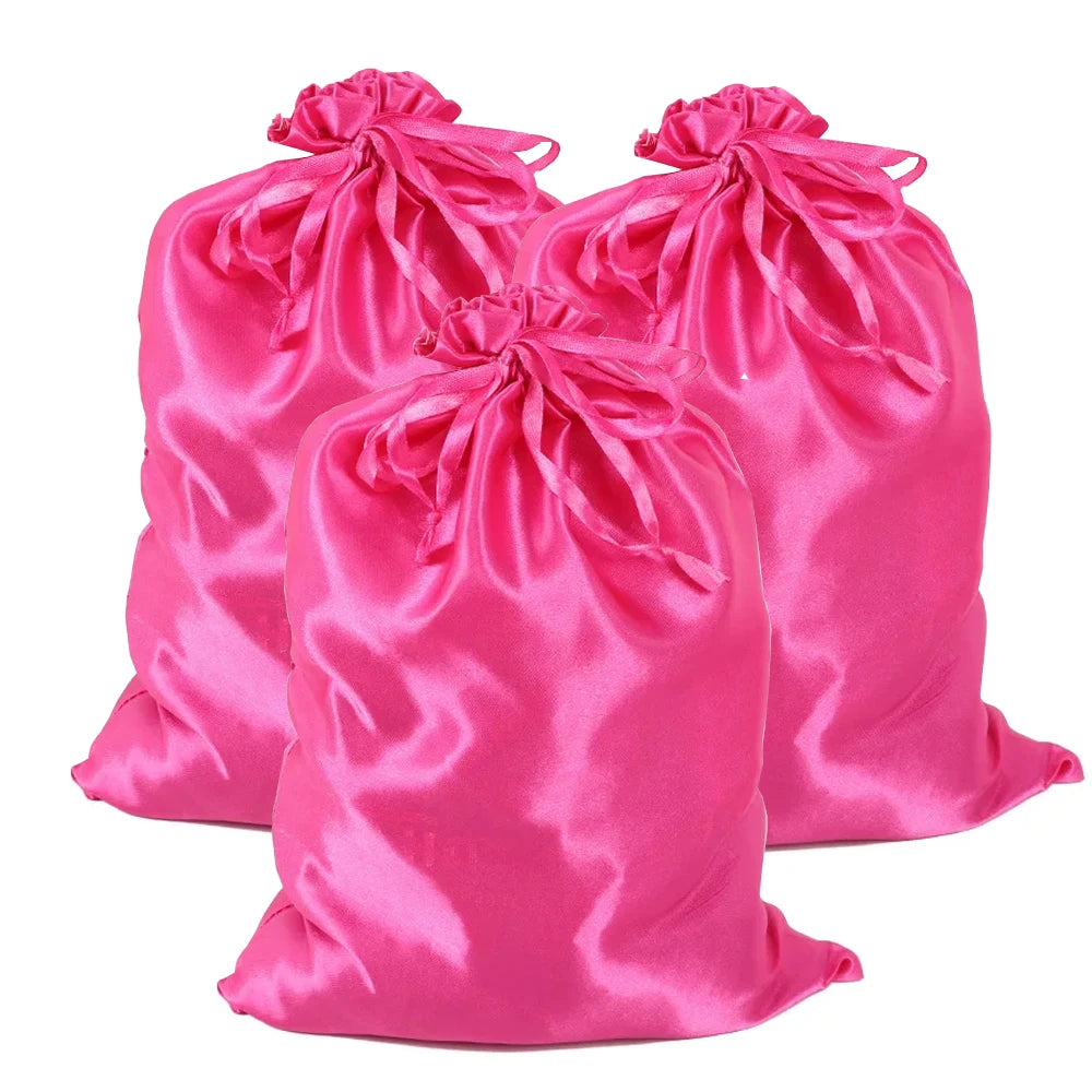 Silky Satin Wig Storage Bags with Drawstring – Dust-Free Protection, Set of 3