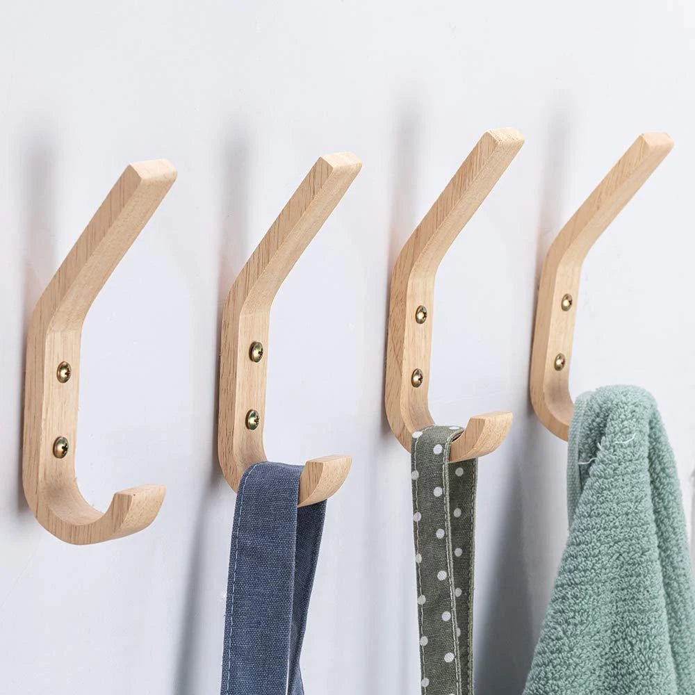 Wooden Coat Hooks - Wall Mounted - Heavy Duty Double Hooks
