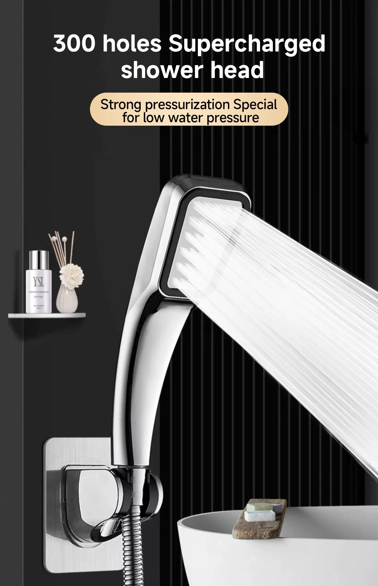 300-Hole Pressurized Square Handheld Shower Head