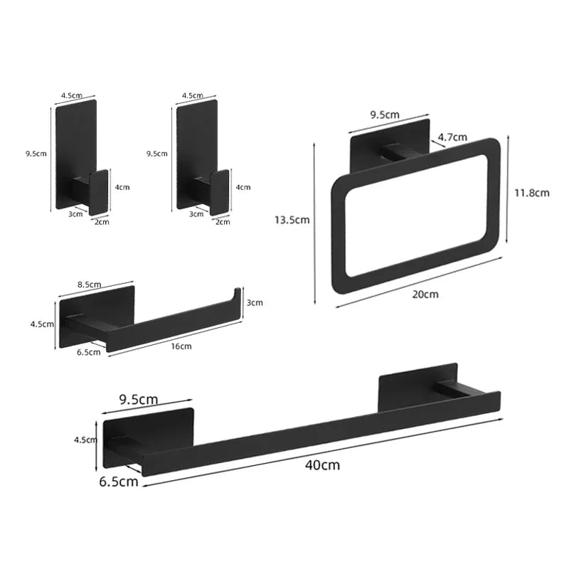 Matte Black Bathroom Accessories Set - Wall Mounted