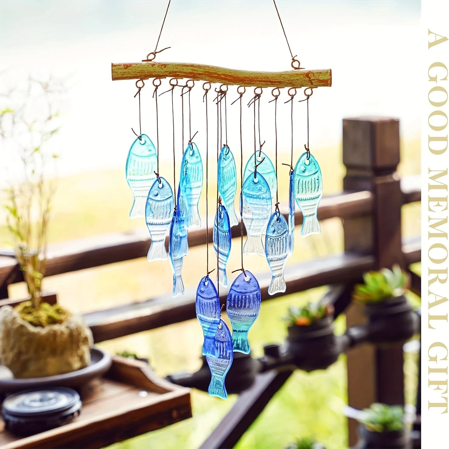 Handcrafted Blue Glass Fish Wind Chimes