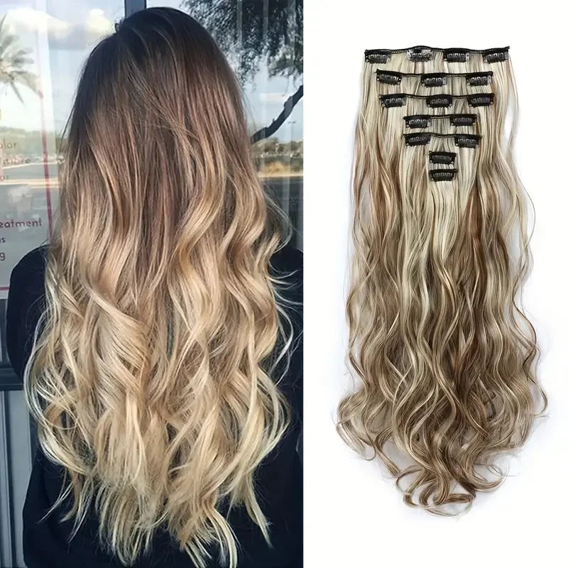 Curly Wavy Clip-In Hair Extensions – Full Head Set, 7 Pieces
