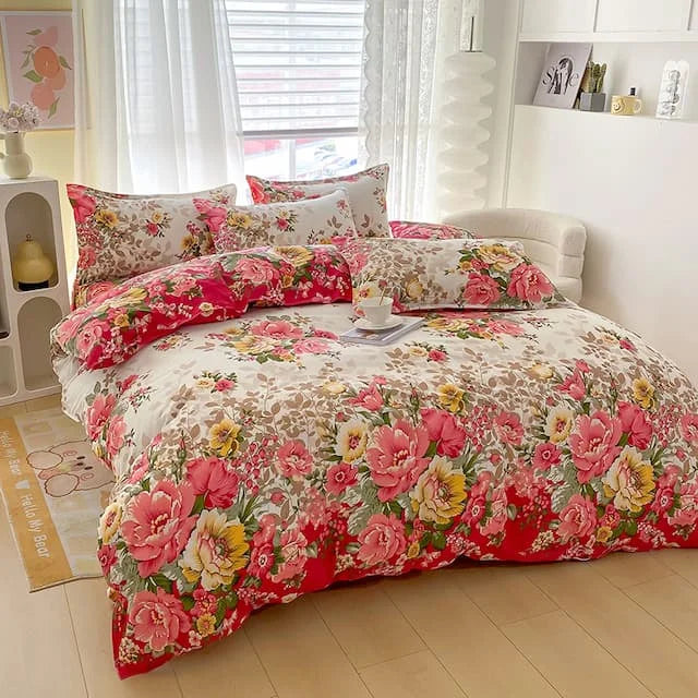 3 Pcs Floral Duvet Cover Set with Zipper Closure - 1 Duvet Cover and 2 Pillowcases