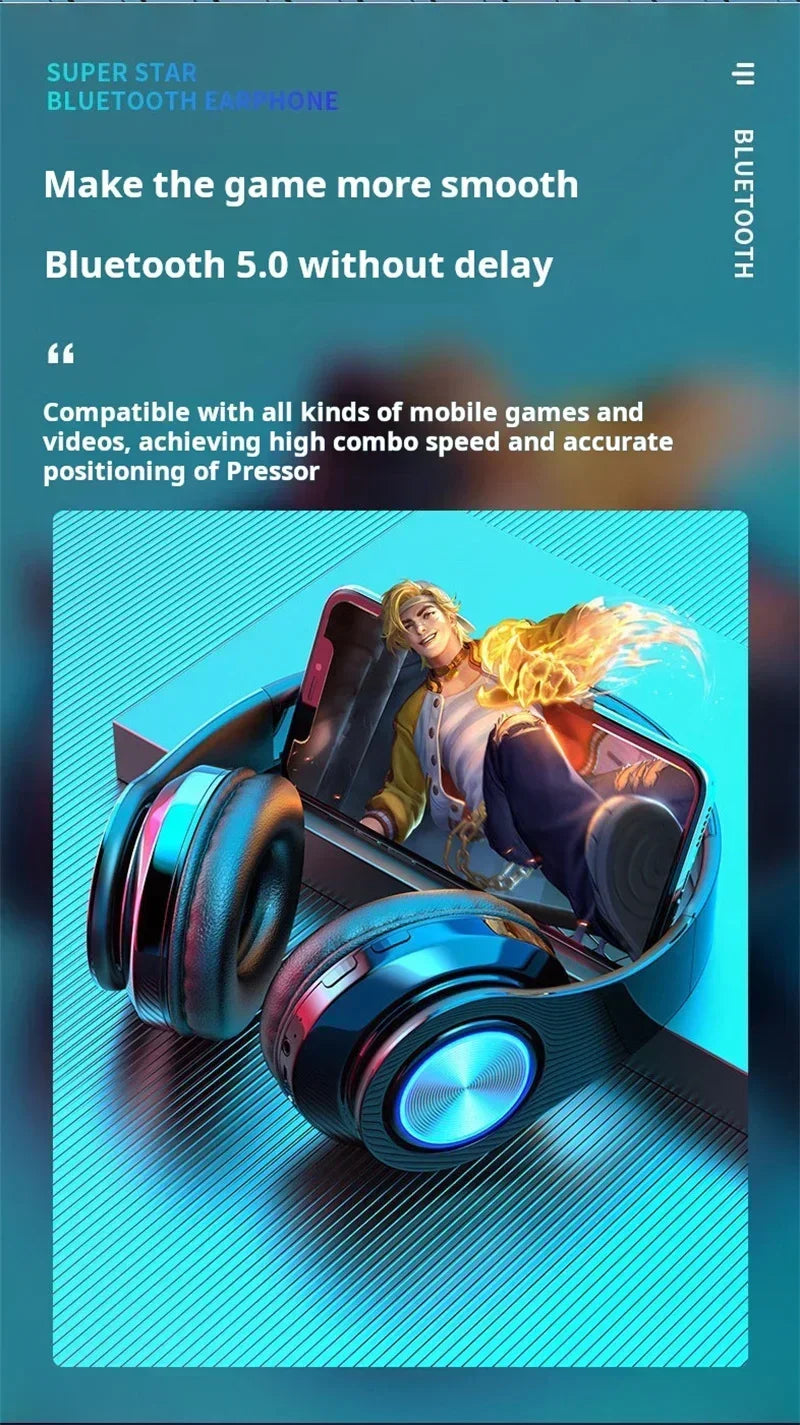 Wireless Bluetooth Gaming Headphones with Mic & RGB Lighting