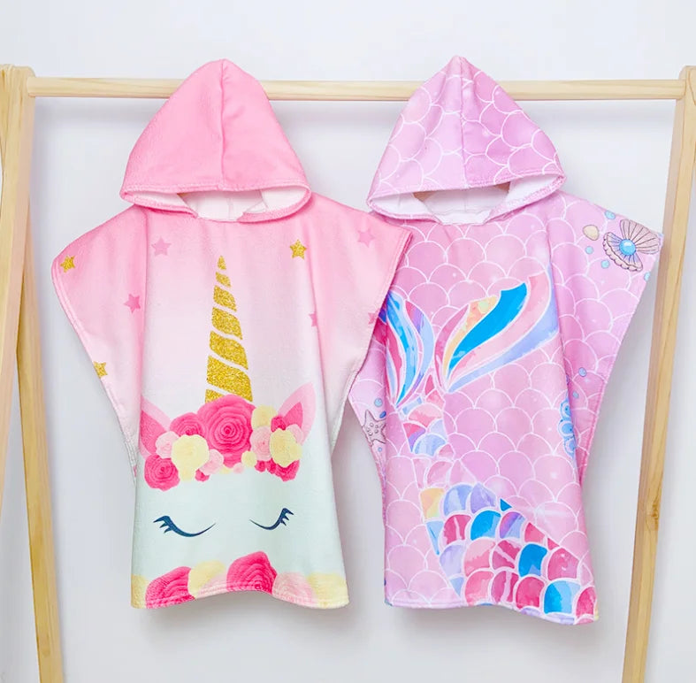 Kids Cartoon Hooded Bathrobe & Beach Towel Cloak
