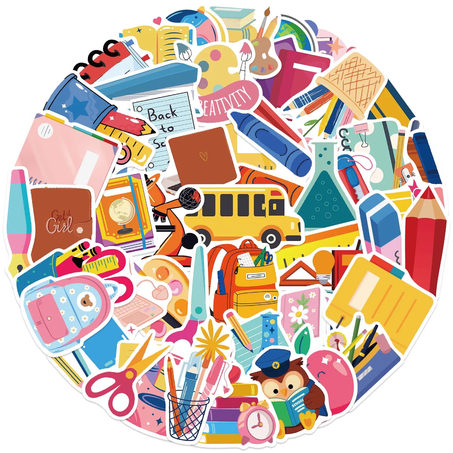 50pcs School Season Aesthetic Stationery Stickers Set