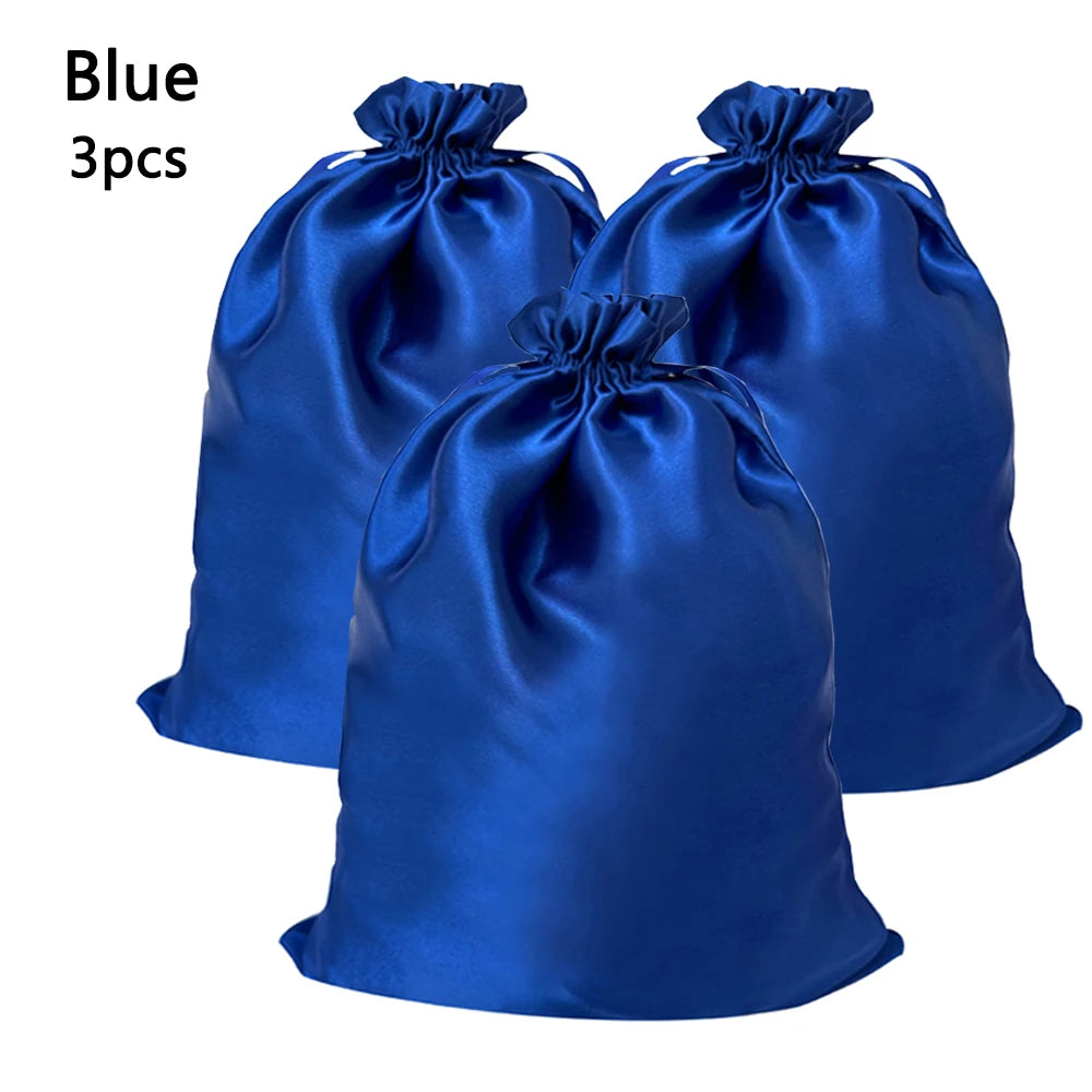 Silky Satin Wig Storage Bags with Drawstring – Dust-Free Protection, Set of 3